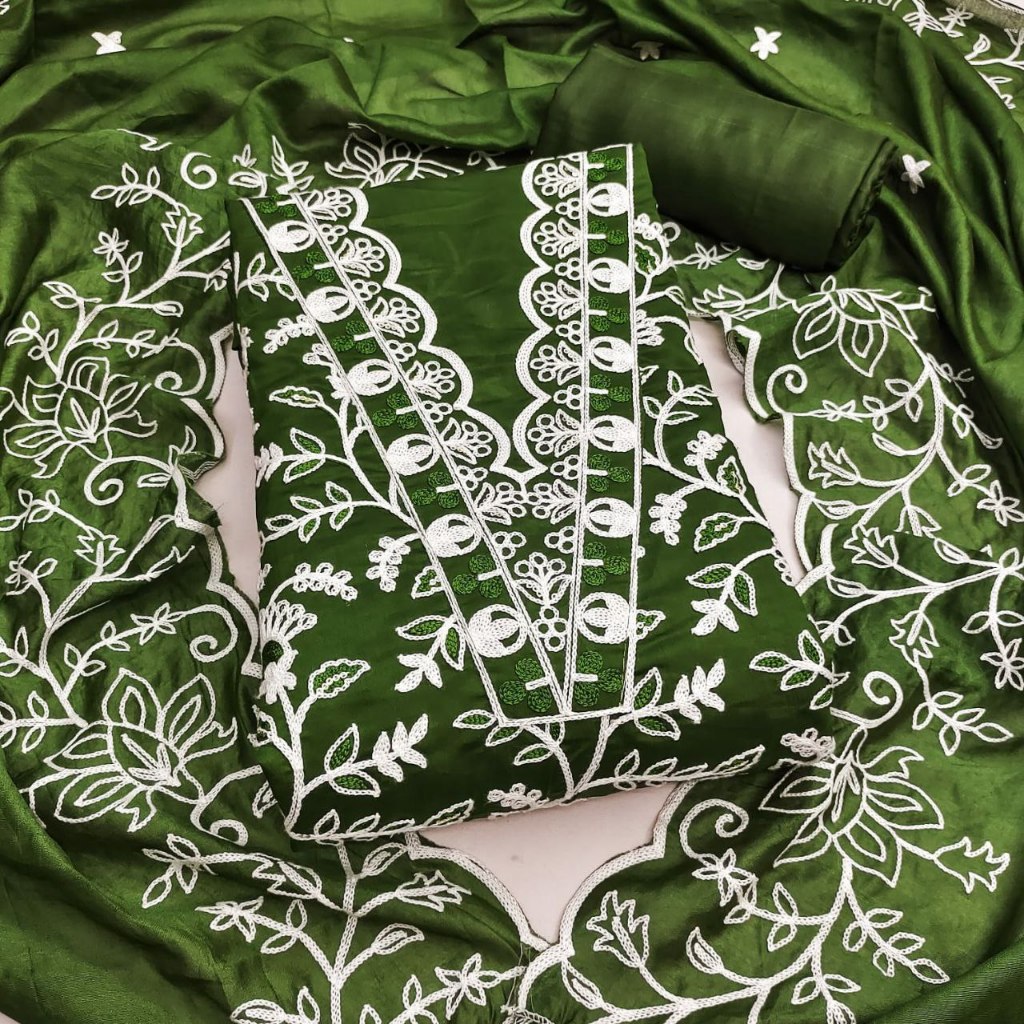 Unstitched Punjabi ชุดวัสดุผ้าไหมโรมันพร้อมงานปักแฟนซี Kain Jahit Punjabi ชุด Salwar Kamez