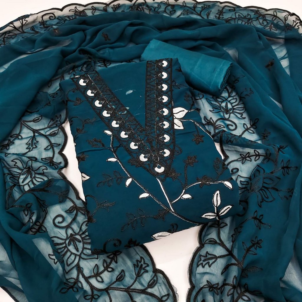 Unstitched Punjabi ชุดวัสดุ Georgette พร้อมเย็บปักถักร้อย Multi Aari ทํางาน Kain Jahit Baju Punjabi