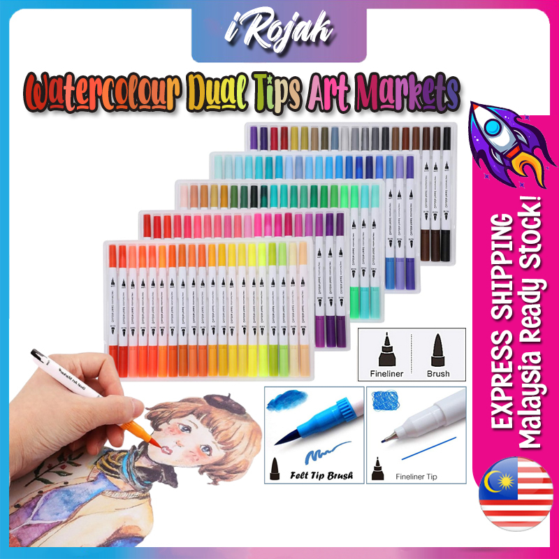 [iRojak] ปากกาสองหัวปากกาสี Watercolor Brush Pen Calligraph Art Stationery 双头水笔彩 ปากกา Warna Air -ST