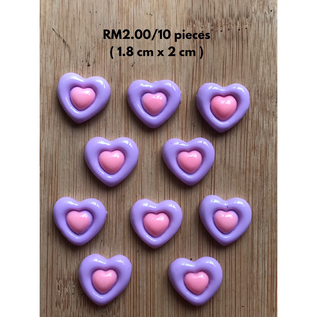 RM2.00/10 ชิ้น : RS-804+ - Resin -Love - Heart - Glossy - 1.8 cm x 2 cm