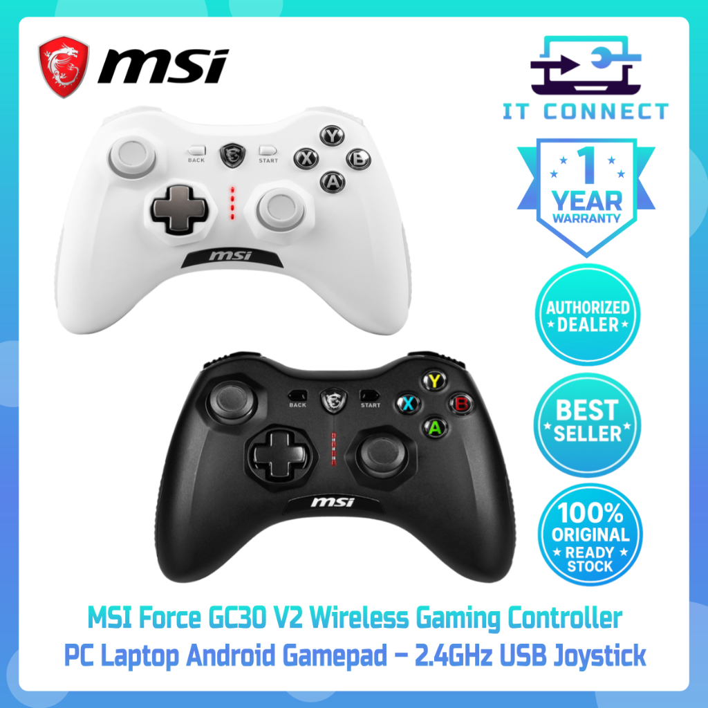 คอนโทรลเลอร์เล่นเกมไร้สาย MSI Force GC30 V2 – เกมแพด Androidแล็ปท็อปพีซี – จอยสติ๊ก USB 2.4GHz