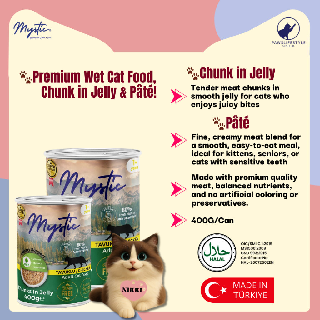 HALAL Mystic CHICKEN อาหารเปียก 400g อาหารแมว/Makanan Basah - PAWSLIFESTYLE