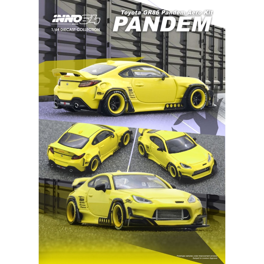 INNO MODELS INNO64 1/64 IN64-GR86P-YELLOW: TOYOTA GR86 "PANDEM" สีเหลือง