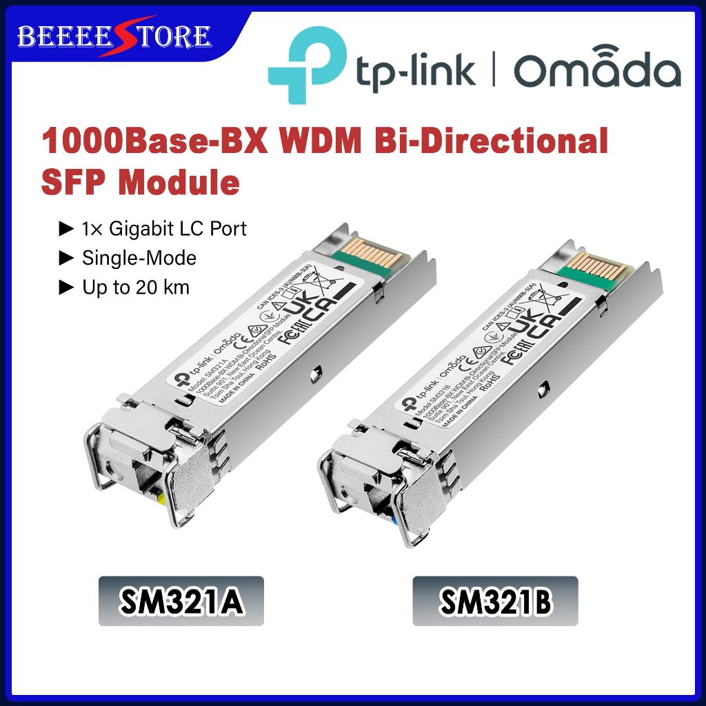 TP-LINK SM321A / SM321B Omada Gigabit LC Connector Single-mode, 20km 1000Base-BX WDM โมดูล SFP แบบสอ