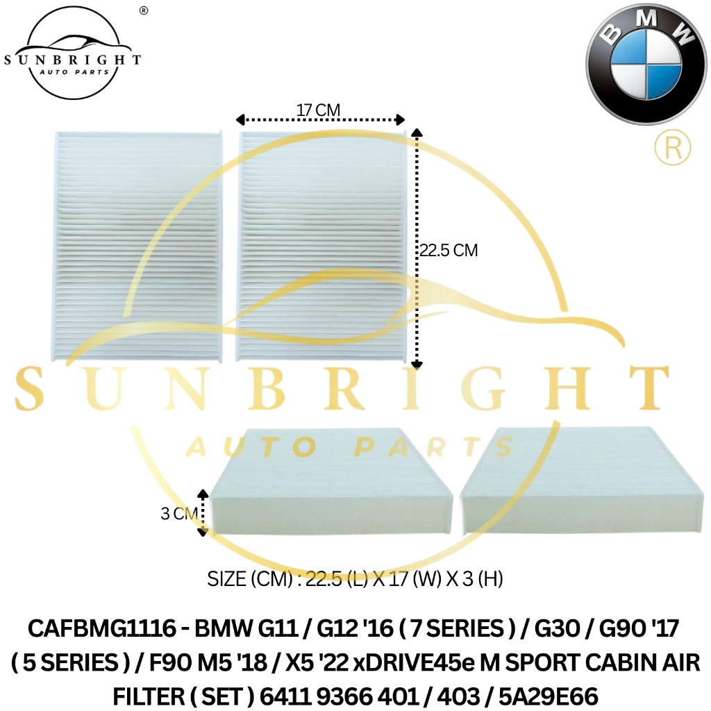 BMW G11/G12 16 (7 SERIES)/G30 17 (5 SERIES)/F90 M5 18 X5 22 x45e M SPORT CABIN AIR FILTER (SET) 6411