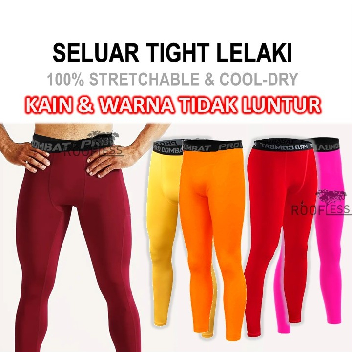 ROOFLESS แน่นสี Pro Combat Tight Merah Seluar Tight Lelaki Biru กางเกงรัดรูปผู้ชาย