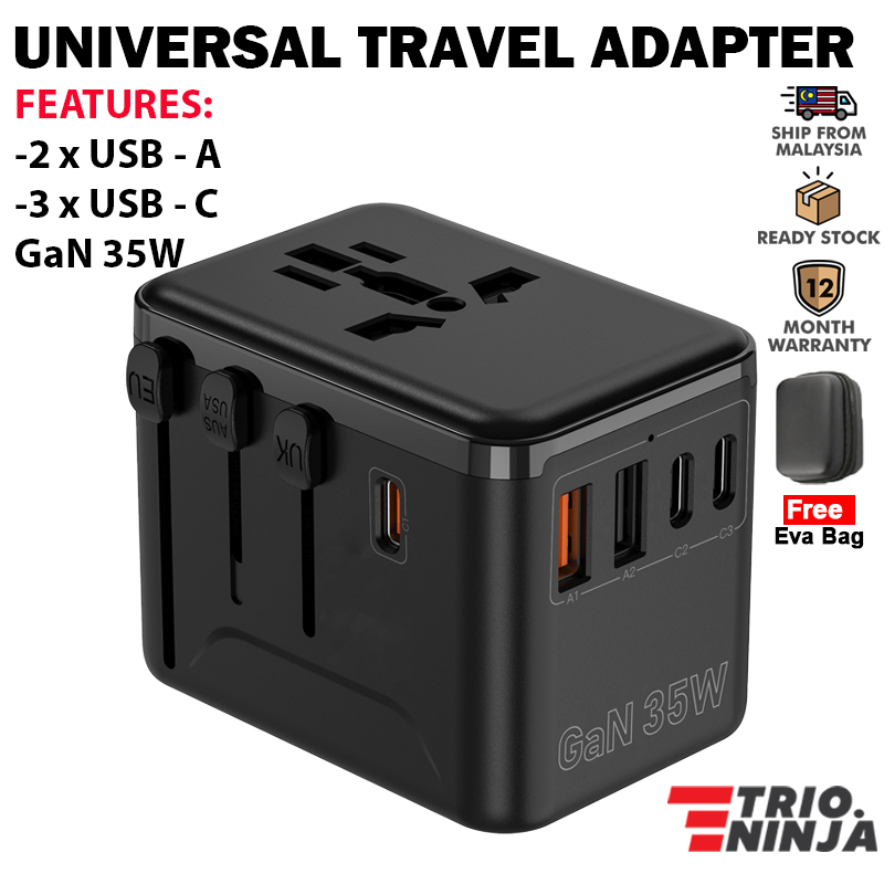 Trio Ninja WORLDWIDE UNIVERSAL TRAVELER PLUG ADAPTER OL-A01-PQ35