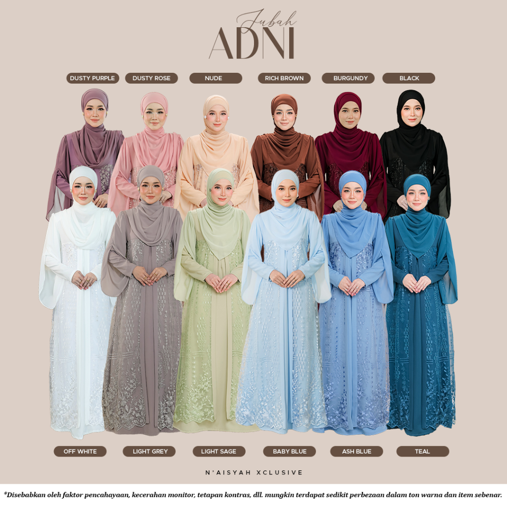 [JUBAH ADNI]- NASYAH XCLUSIVE DEWASA ADA SHAWL LACE EXCLUSIVE MUSLIMAH STOK