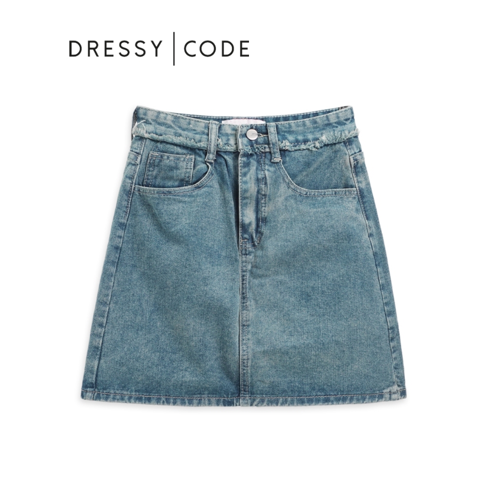 Casual Aline Denim Raw Edge Pocket Short Skirt- Blue