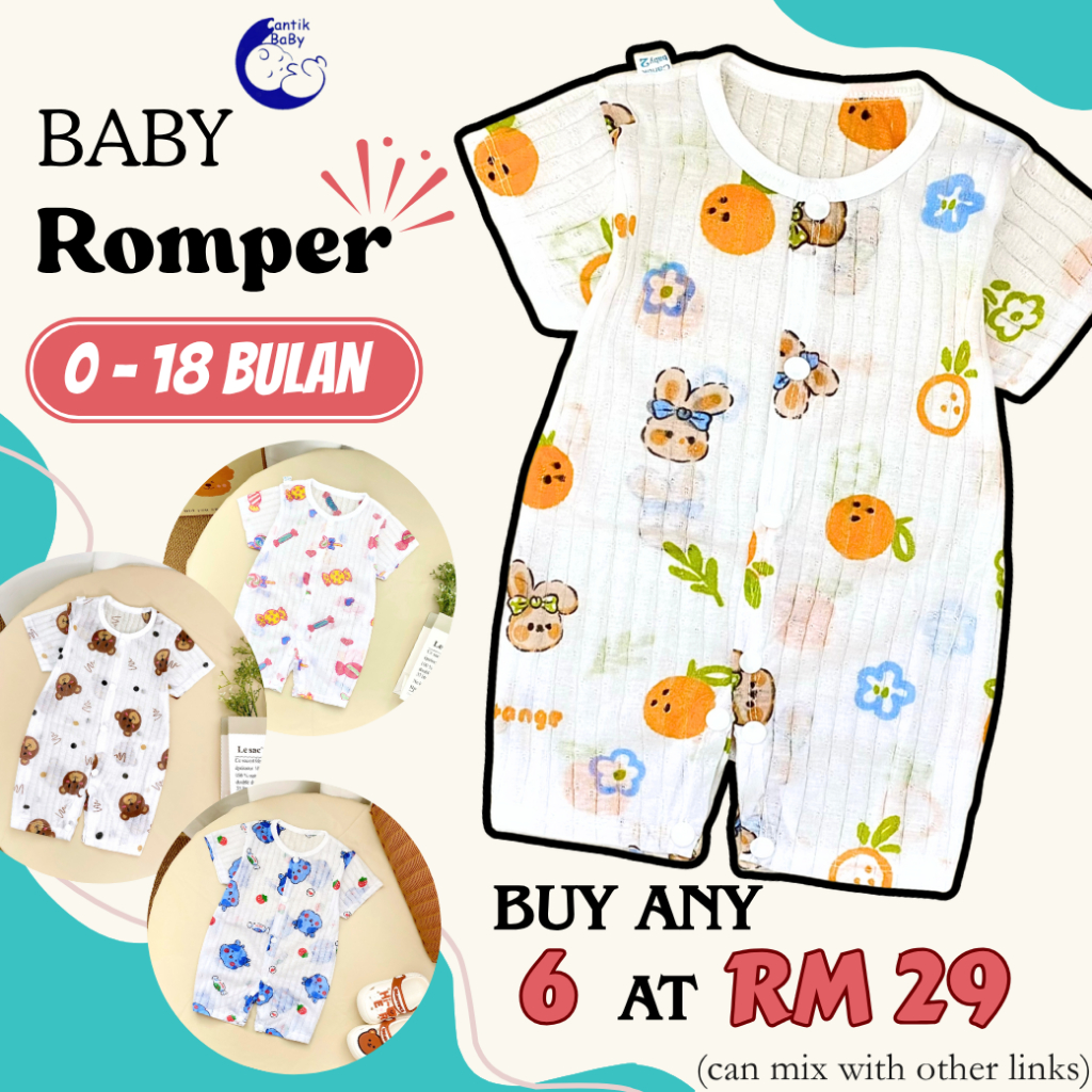 Cantikชุดรอมเปอร์เด็ก Bayi ( แขนขาสั้น) ทารกแรกเกิด ~ 6 Bulan Sesuai Cuaca Panas Pakaian Harian Cott