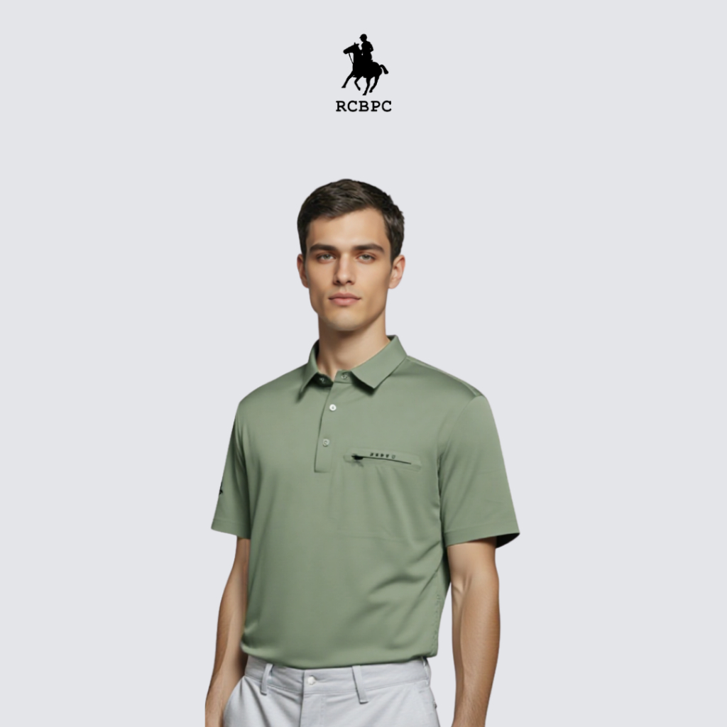 ชุดกีฬายืดคอปกแขนสั้นผู้ชาย RCBPC MTS20274 - สีเขียวเข้มด้าน
