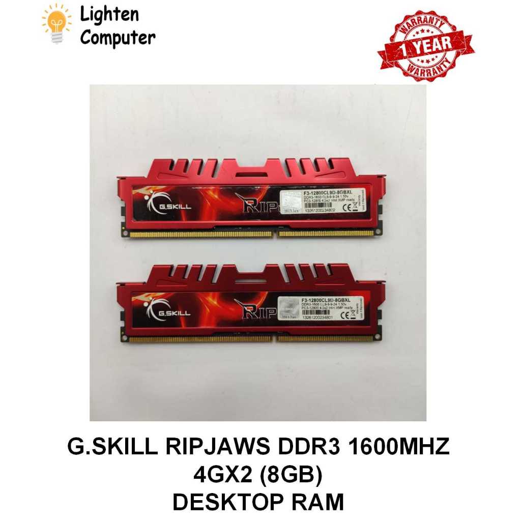 USED G.SKILL RIPJAWS DDR3 1600Mhz 4GX2 8GB PC3 12800 DESKTOP RAM DIMM RAM