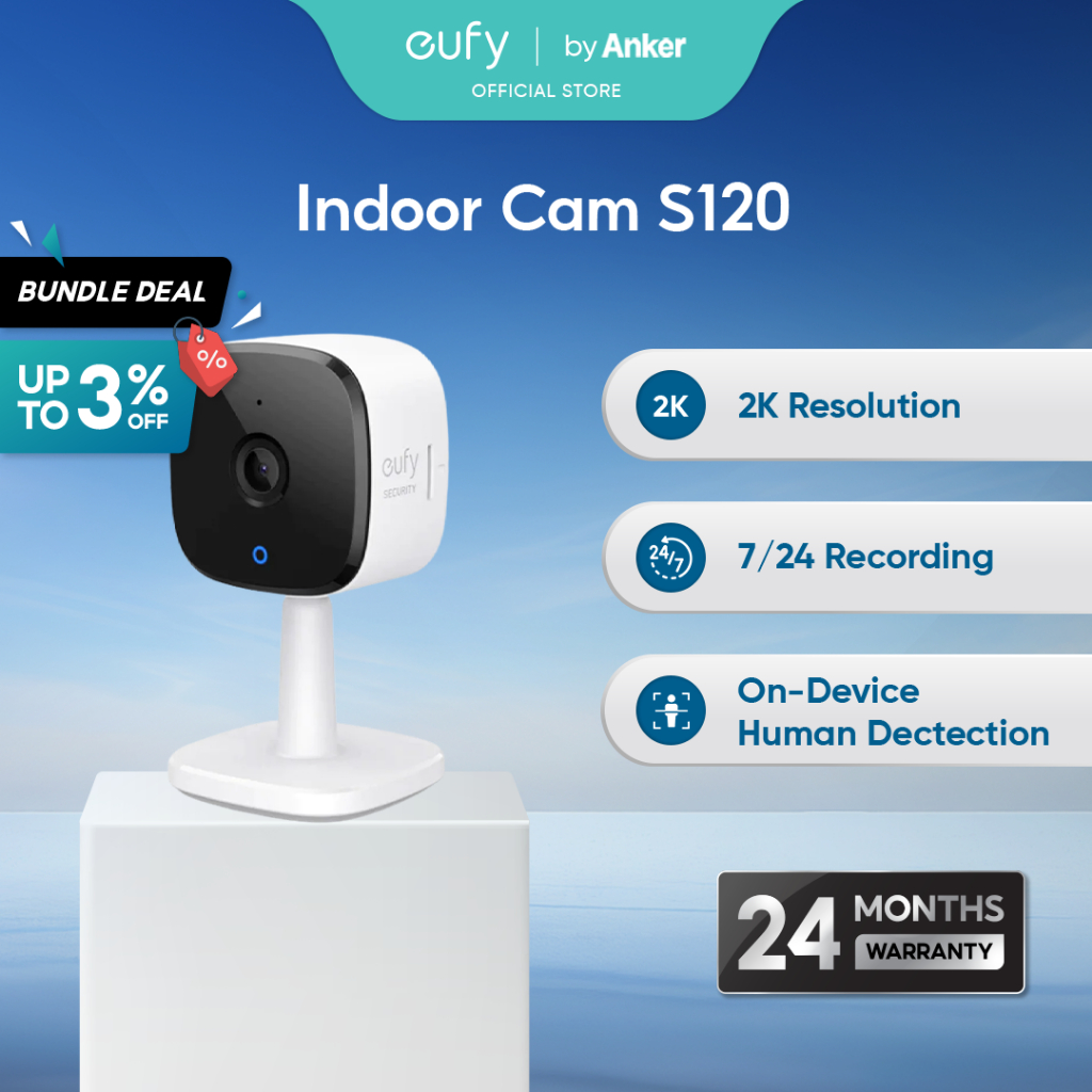 Eufy Security C120 2K Indoor Cam สําหรับการเฝ้าระวังในร่มทํางานร่วมกับ Voice Assistants & Human and 