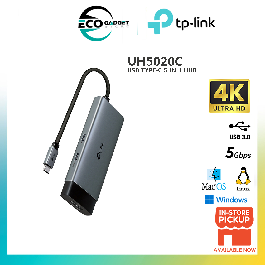 TP-Link UH5020C USB Type-C 5 in 1 Hub 4K@60Hz 100W Power Delivery 5Gbps Data Transfer Plug & Play