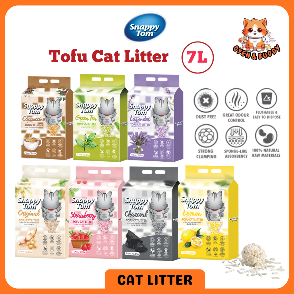 Snappy Tom Tofu Litter 7L Lemon Charcoal Green Tea Pasir Tofu Kucing