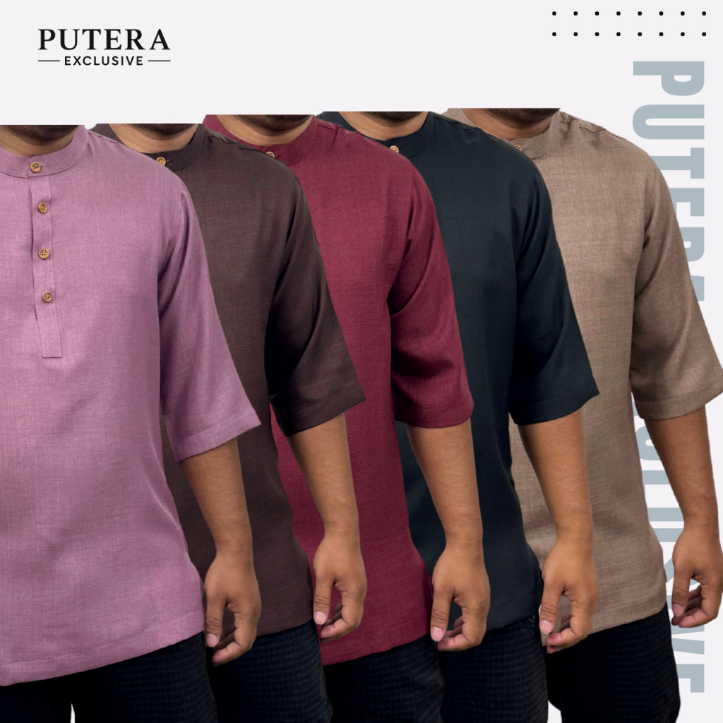 Putera Exclusive - Kurta Collar 3 Quarters Lelaki Muslim Traditional Baju Raya Casual Pack 5
