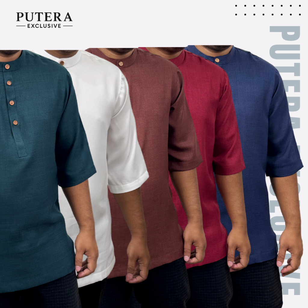 Putera Exclusive - Kurta Collar 3 Quarters Lelaki Muslim Traditional Baju Raya Casual Pack 5