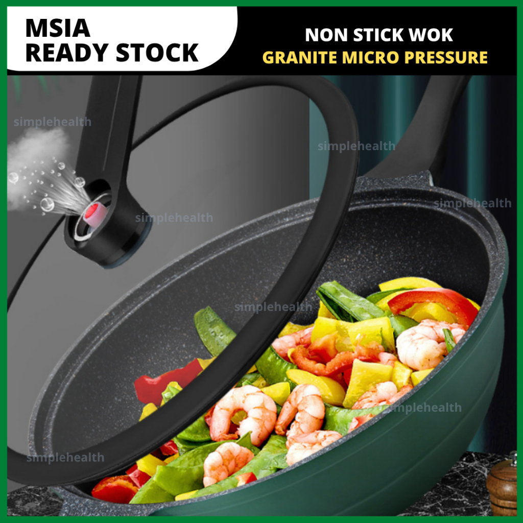 3in1 หินแกรนิตหิน Non Stick กระทะ 32 ซม.เครื่องครัวหม้อหุงข้าว Kuali Periuk Batu ทอดย่าง KATA Steamb