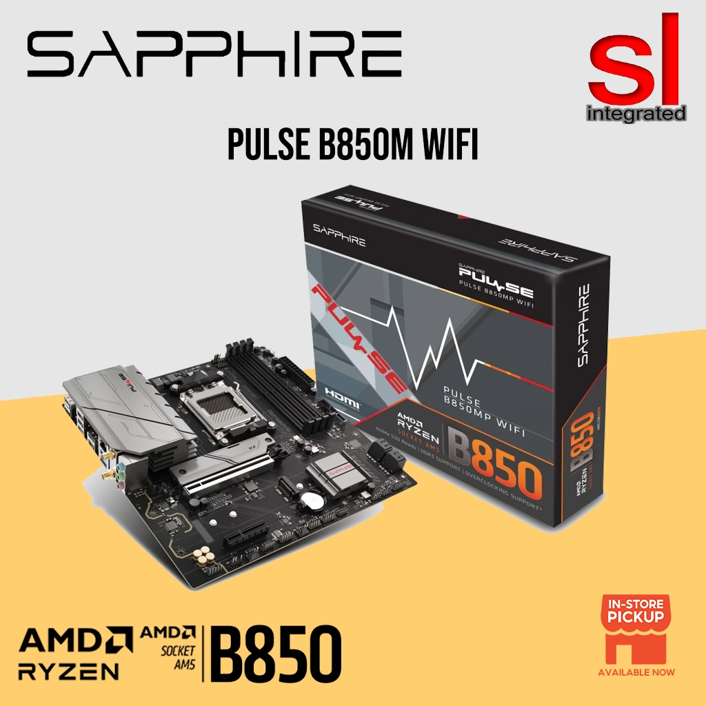 เมนบอร์ดสําหรับเล่นเกม Sapphire Pulse B850M WIFI M-ATX