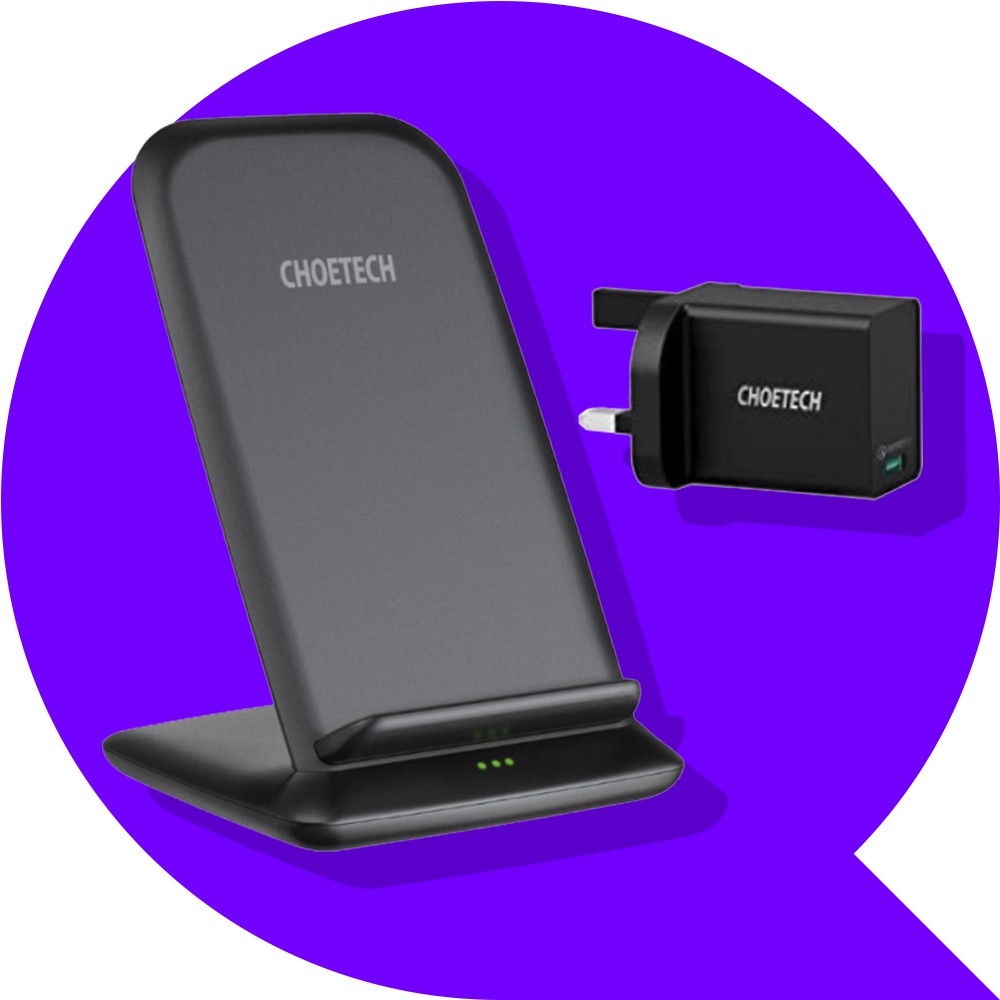 CHOETECH T555-F แท่นชาร์จไร้สายเร็ว 15W พร้อมอะแดปเตอร์ QC 3.0