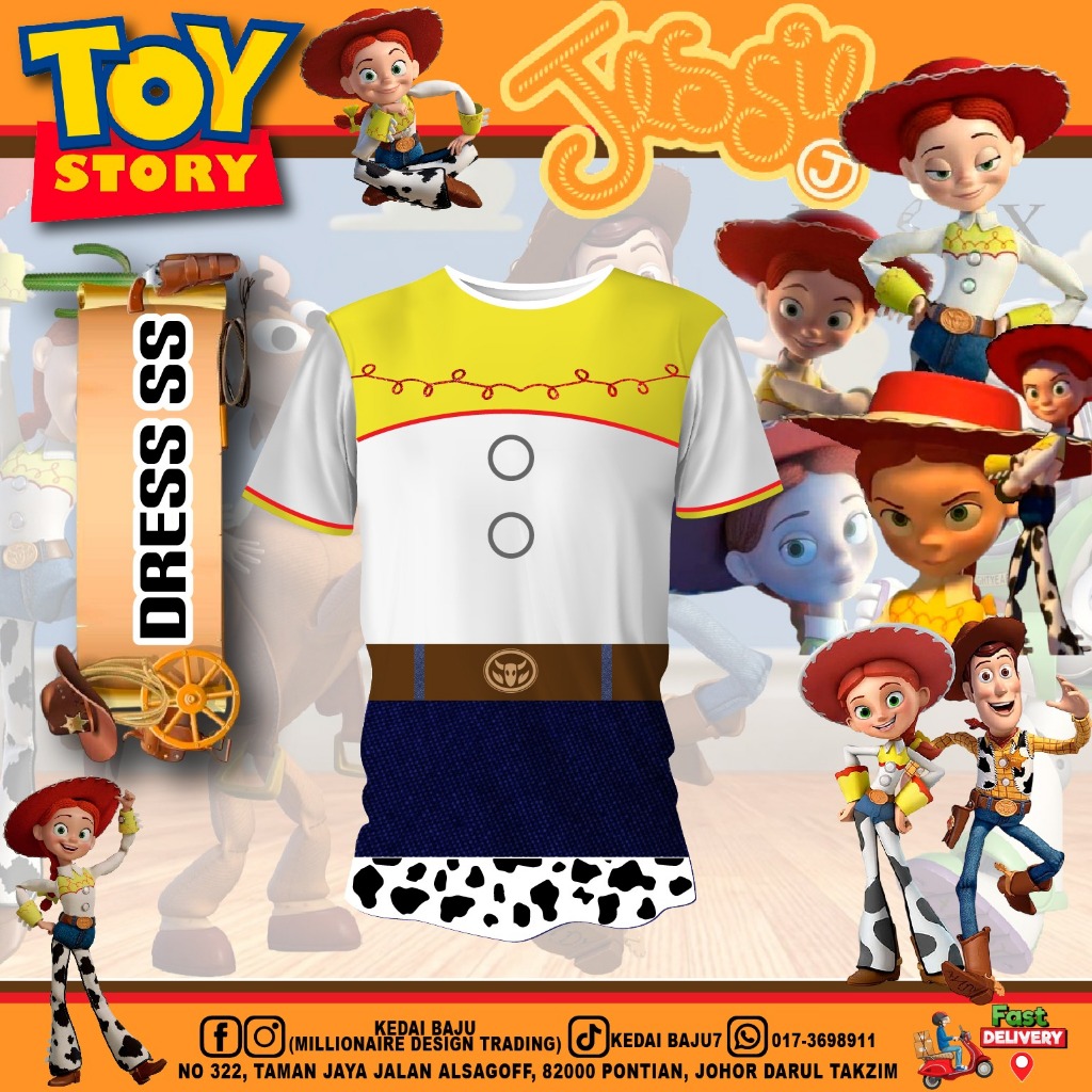 JESSIE丝 Toy Story Toy Toy Paniculata JESSIE TOY STORY เครื่องแต่งกายเด็กผู้ใหญ่ชุดจับคู่ชุดการแสดงเด