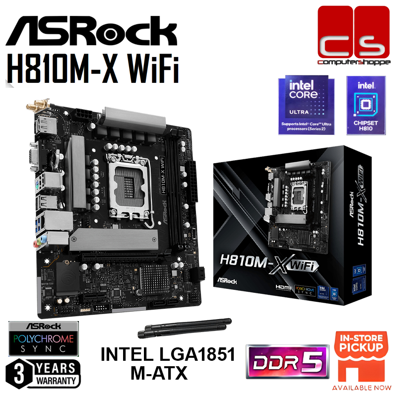 ASROCK H810M-X WIFI M-ATX DDR5 INTEL LGA 1851 เมนบอร์ด + Intel core ultra 5 & 7 โปรเซสเซอร์ Combo