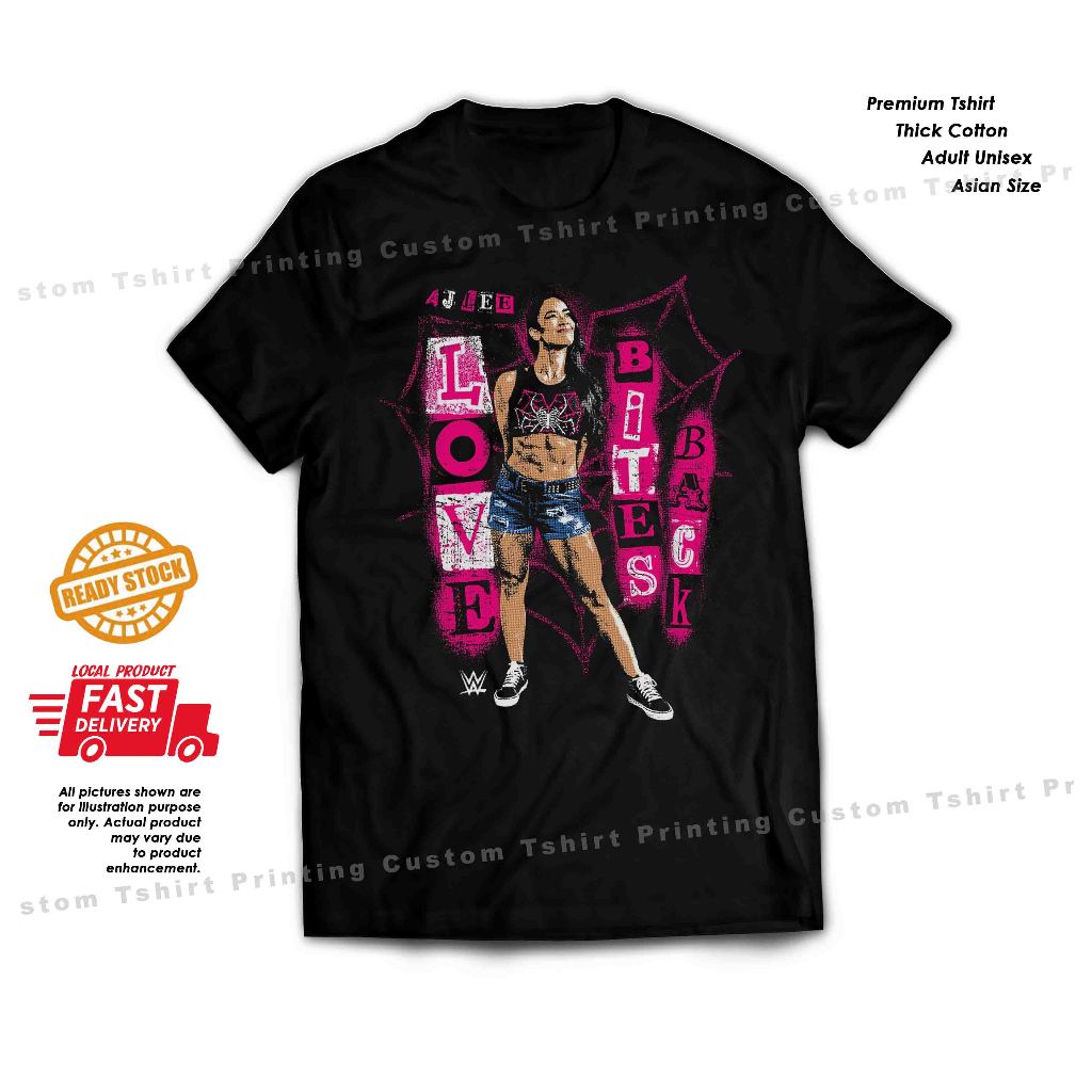 AJ LEE เสื้อยืดผ้าฝ้ายมวยปล้ําพังก์ wwe cm