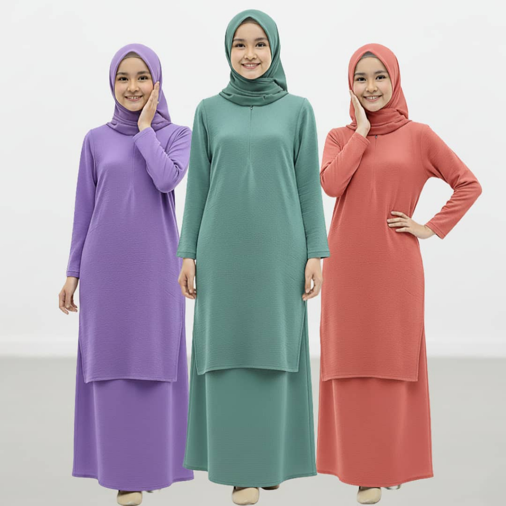 Budak Baju 2026 Muslimah Kids Premium Suite Set Cey Ironless Full Sleeve Baby Dress