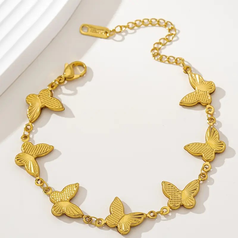 GOLD BUTTERFLY BRACELET 18K TITANIUM STEEL JEWELERY GOLDEN ANTI KARAT GELANG TANGAN