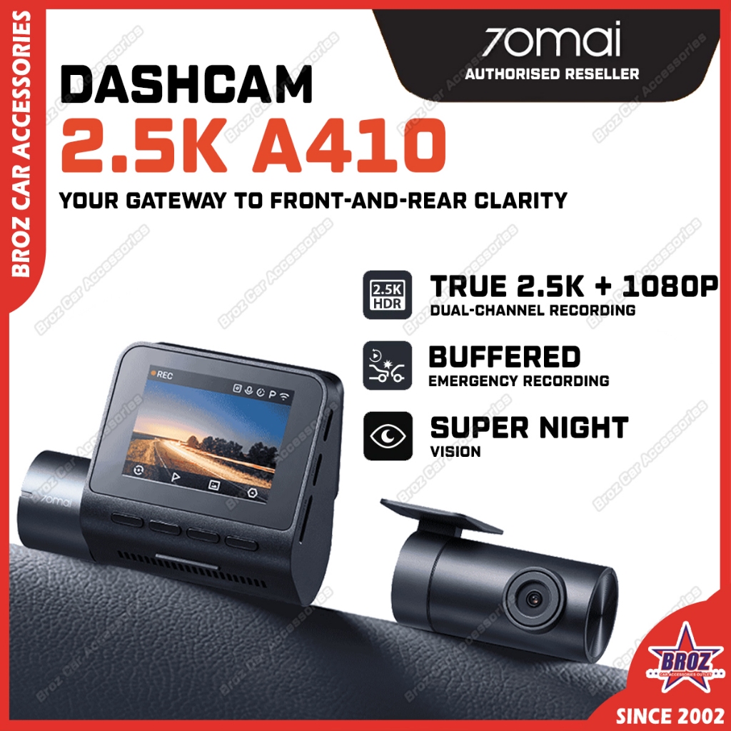 70mai A410 Dash Cam Night Vision 2.5K+1080P Dual Dash Camera พร้อม HDR