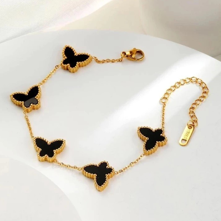 ผีเสื้อสีดํา BRACELET TITANIUM STEEL JEWELERY GOLD GOLD GOLD GOLDEN GELANG TANGAN ANTI KARAT