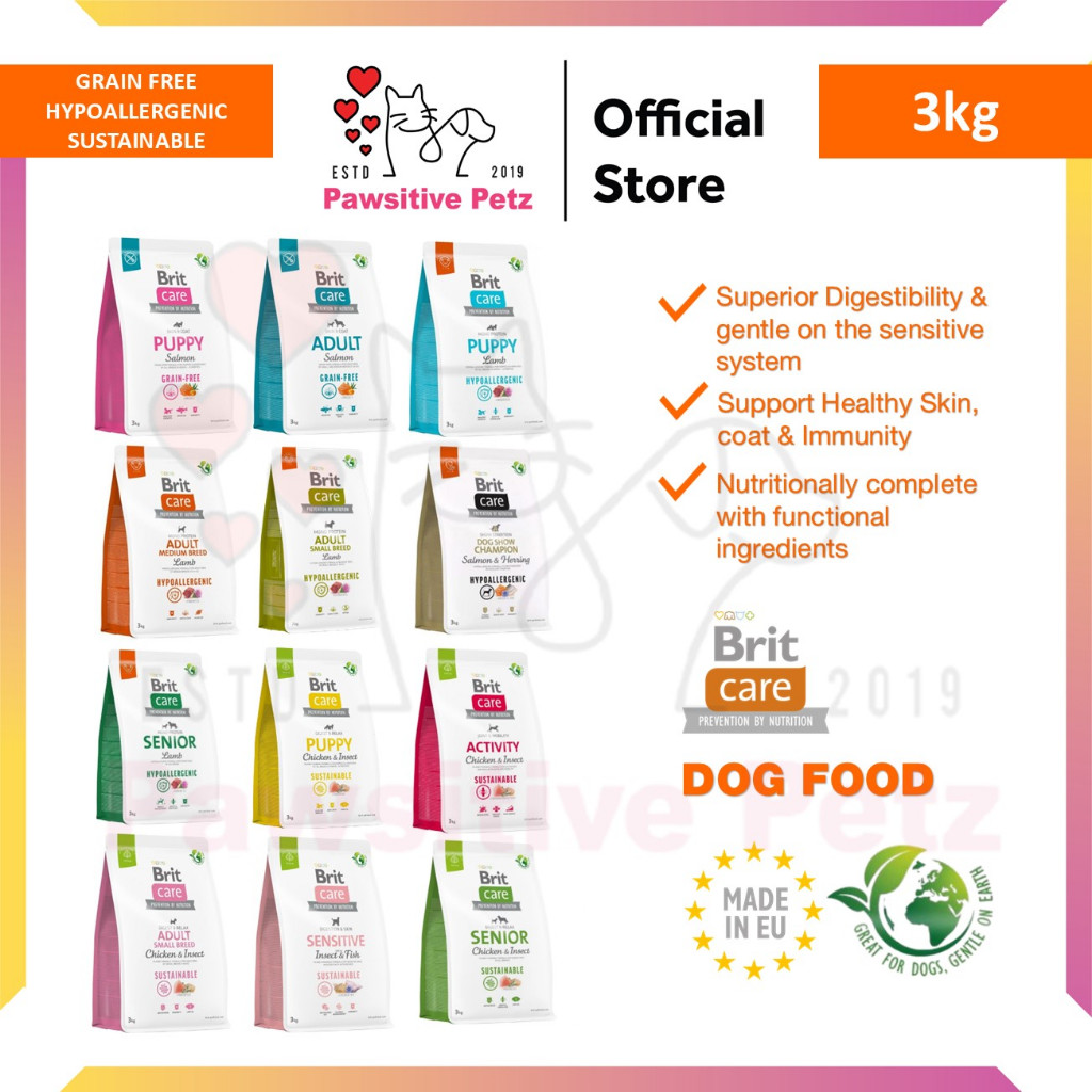 Brit Care อาหารสุนัขซุปเปอร์พรีเมี่ยม 3กก. Grain Free Hypoallergenic Sustainable Dog อาหารแห้ง 狗食物