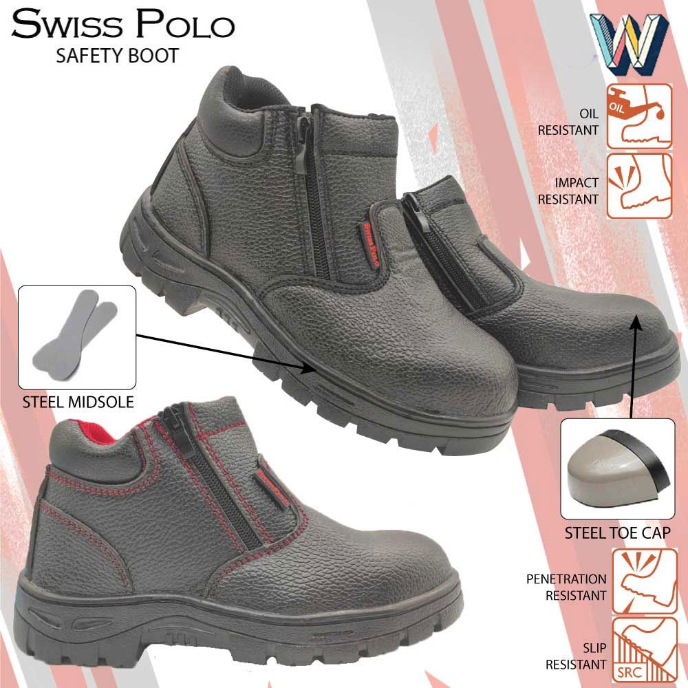 Swiss Polo ผู้ชายผู้หญิง Safety Boot/รองเท้ากลางตัด Safety Boot Zip On/ Kasut Safety Lelaki Perempua
