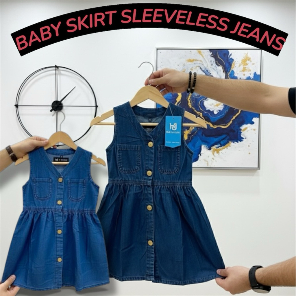New Stylish Frock Cotton Jeans แขนกุด สําหรับเด็กผู้หญิง (จาก 8-25kg) Cotton Jeans