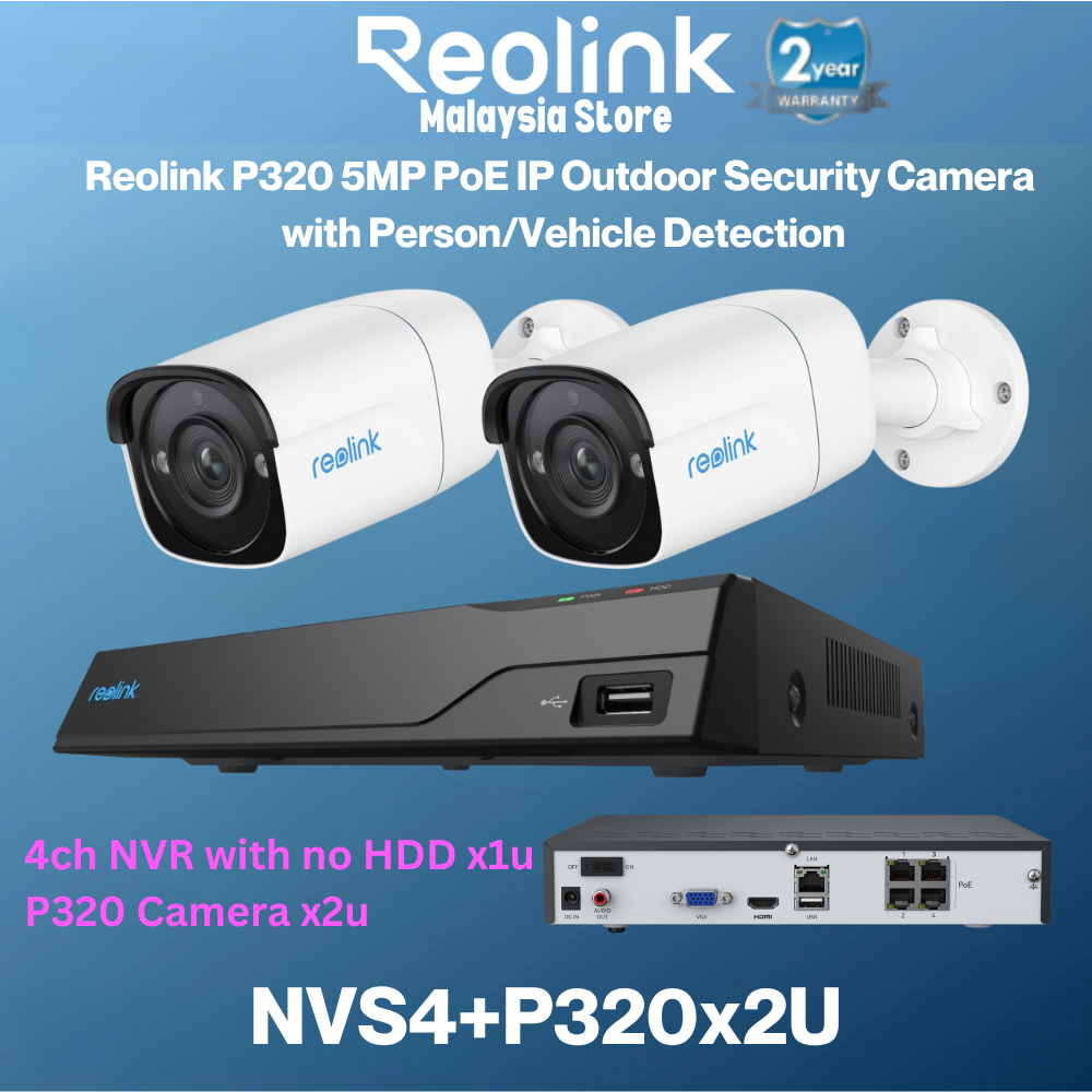Reolink NVS4 NVR Kit + 2x P320 8MP PoE Bullet Cameras Smart Detection ชุดรักษาความปลอดภัยกล้องวงจรปิ