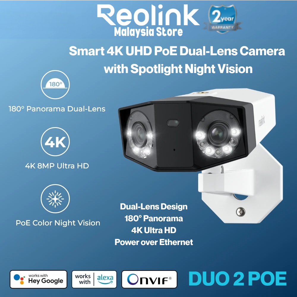 Reolink Duo 2 PoE 4K 8MP Dual Lens Outdoor Security Protection Human/Animal/Car Detect กล้องกล้องวงจ
