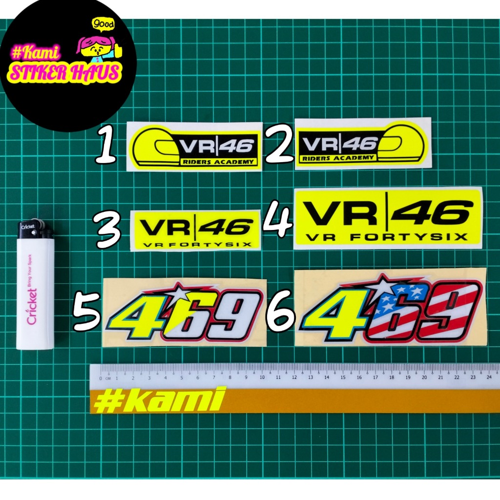 สติ๊กเกอร์ VR 46 Riders Academy/Forty Six/469/Rossi/The Doctor/สติ๊กเกอร์ตัดทับซ้อนกันเรืองแสง / การ