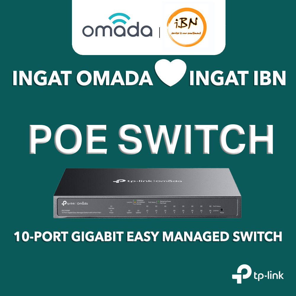 TP-Link ES210GMP Omada 10-Port Gigabit Easy Managed Switch พร้อม 8-Port PoE+ @ IBN