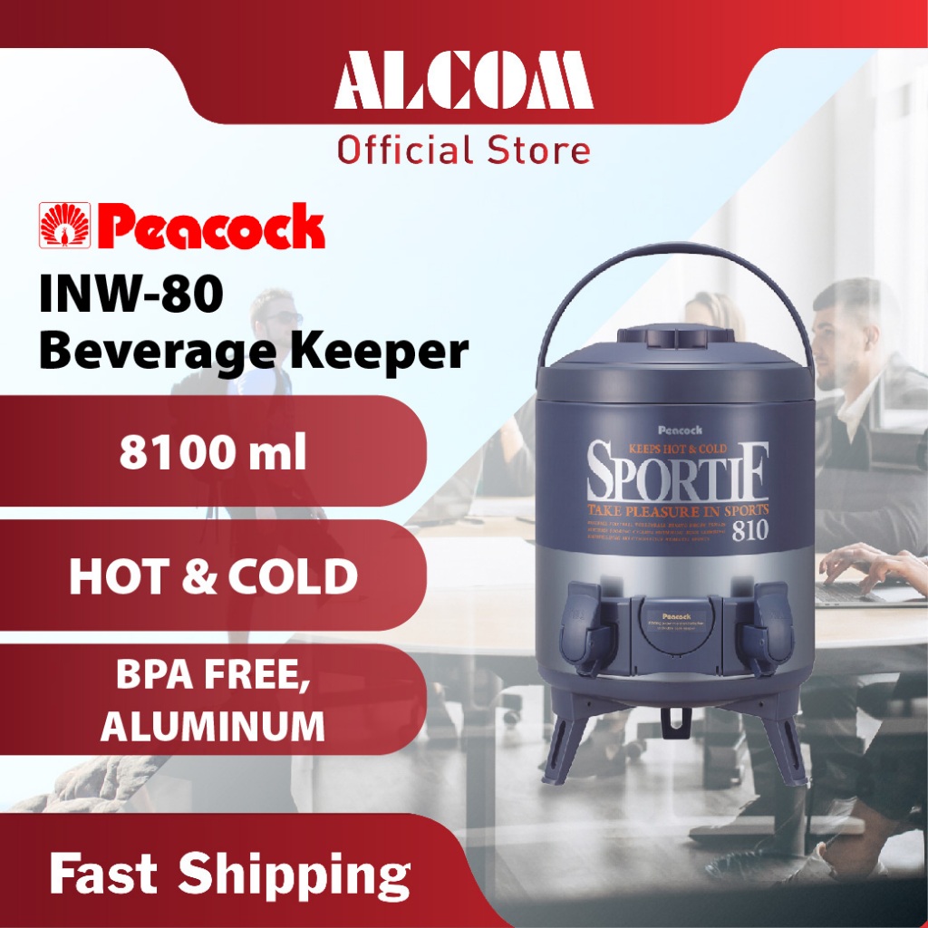 PEACOCK INW-80 ที่เก็บเครื่องดื่มพร้อม 8.1L, ก๊อกคู่, สแตนเลส SUS304, BPA FREE & Hot n Cold