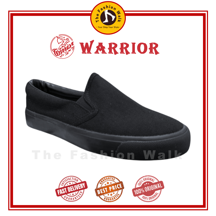 WARRIOR Slip On Black School Shoes Kasut Sekolah Sarung Warrior 739