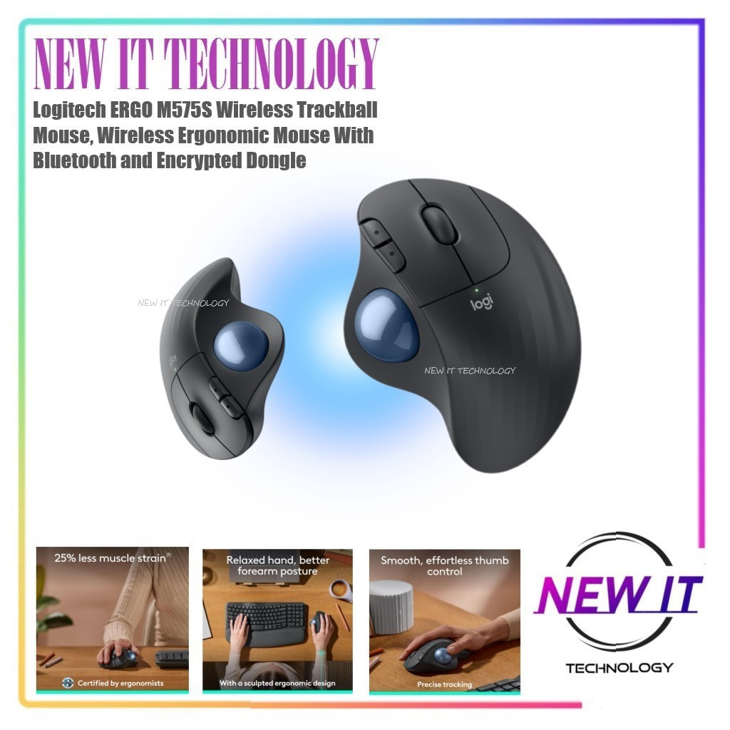 เมาส์แทร็กบอลไร้สาย Logitech Ergo M575S เมาส์ตามหลักสรีรศาสตร์ไร้สายพร้อม Bluetooth และ Dongle ที่เข
