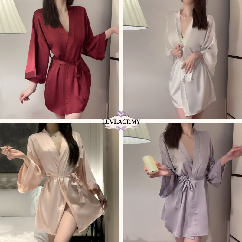 เสื้อคลุมนอนผู้หญิง ผ้าไหมน้ำแข็ง กิโมโน Smooth Cooling Robe【LUVLACE】