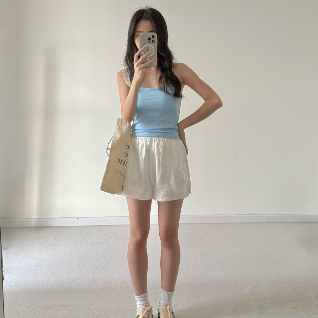 ของ25444 白色不透宽松休闲短裤 ผู้หญิงสีขาวหลวมพอดีกางเกงขาสั้นสบายๆ