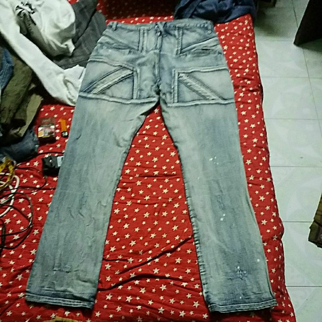 PPFM STRETCH JEANS ENGLAND FLAG BACK HIT SIZE 34x44 นิ้ว