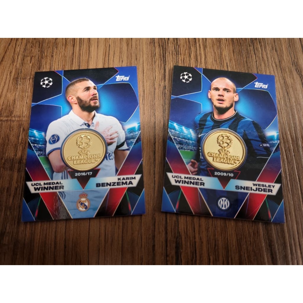 Topps Match Attax UCL 2025/26 - การ์ดวินเนอร์เหรียญ UCL (Benzema & Sneijder)