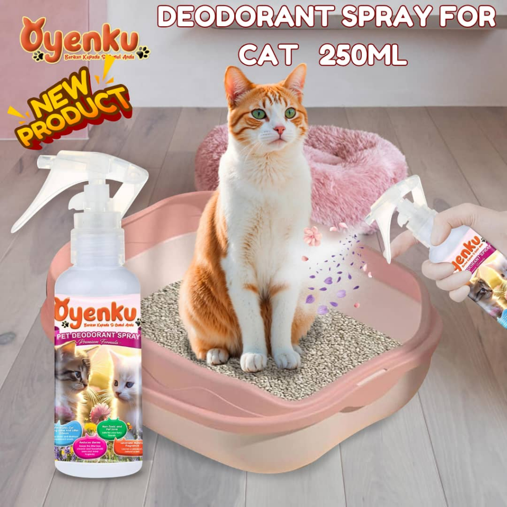 Oyenku Wangi Spray Pet Deodorant & Litter Box Spray 250ml สําหรับแมวที่มีสารสกัดจาก Fresh & Happy La