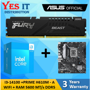 โปรเซสเซอร์ Intel Core i3-14100 + MB ASUS PRIME H610M-A DDR5 WIFI/ PRO H610M-E / H610M K V2 + FURY B