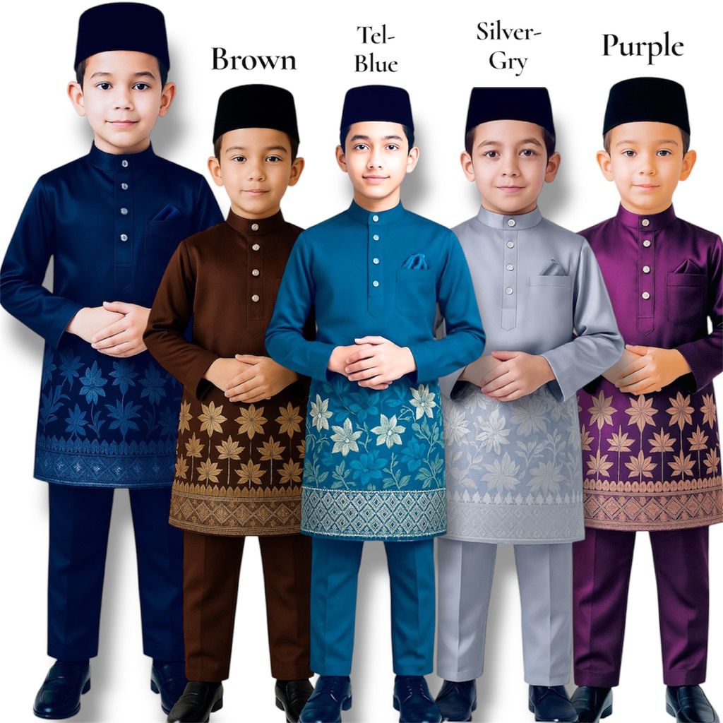 Budak Baju Melayu Utk Hari Raya Kaine Pearl-Skin คุณภาพระดับพรีเมียม Jahitan Kemas ขนาด-1yr-12yr