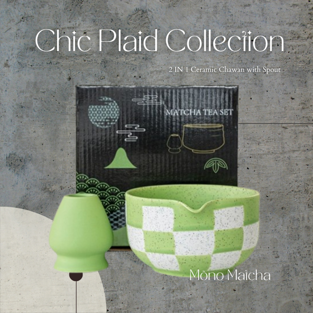 M礼 Matcha 2 IN 1 Chic Plaid Ceramic Matcha Tea Tool Set 2 IN 1 Chic格子 Silk Tea Tea Tool Set