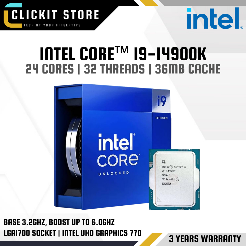 INTEL Core™ i9-14900K Processor - 36M Cache 3.2GHz (24-Core/32-Threads) | LGA1700 Unit Pemprosesan